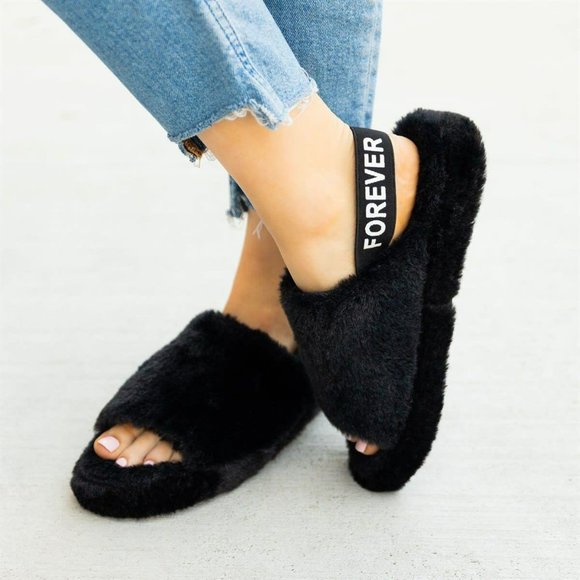 NEW๐ฅ Fluff Faux Fur Open Toe Slipper Slide Sandal - Picture 4 of 7